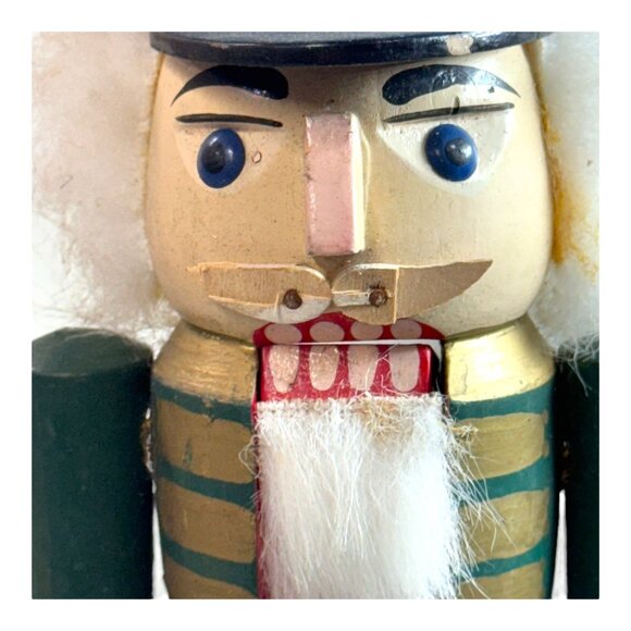 Vintage Wooden Blue Toy Soldier Nutcracker Red Base & Hat Christmas Holiday 14" - Picture 3 of 10